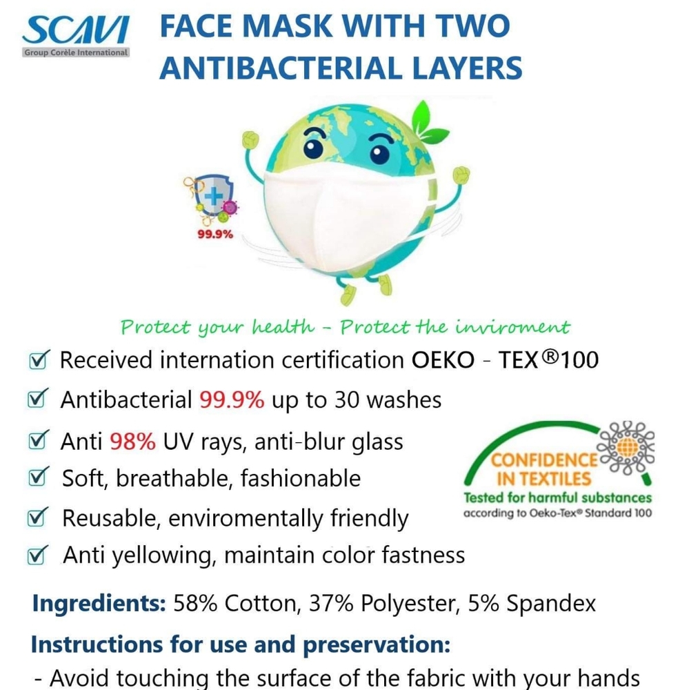 Set of 2 - 1 pink and 1 blue Antibacterial Mask - Picture 2 of 9